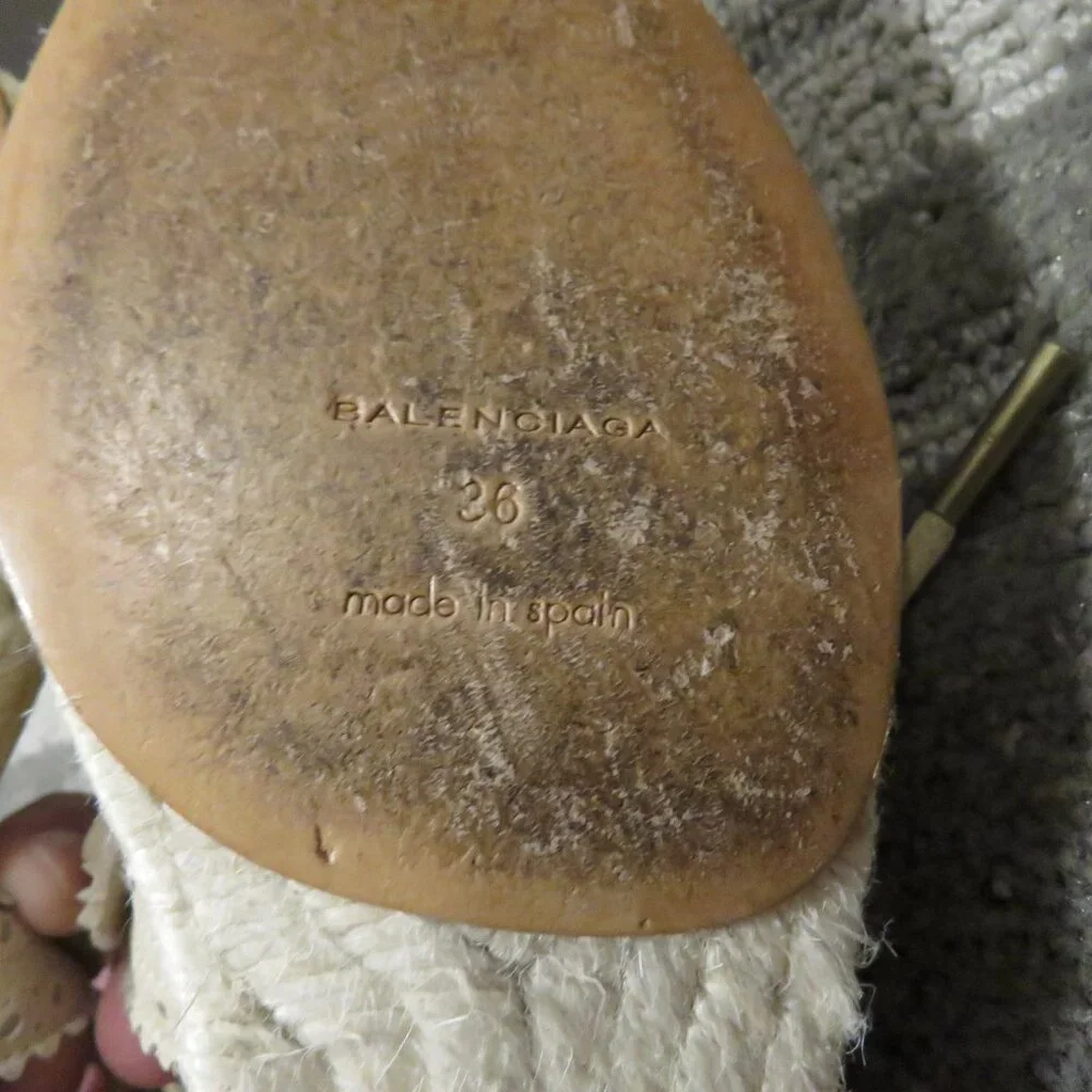 BALENCIAGA PARIS Arena Leather Gladiator Ankle Wrap Espadrilles in Praline Sz 6 - Picture 14 of 15